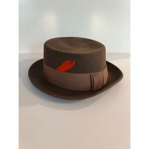 Vintage Sky Chief 100% Wool Men’s Hat Brown w Red Feather Size 7 JL